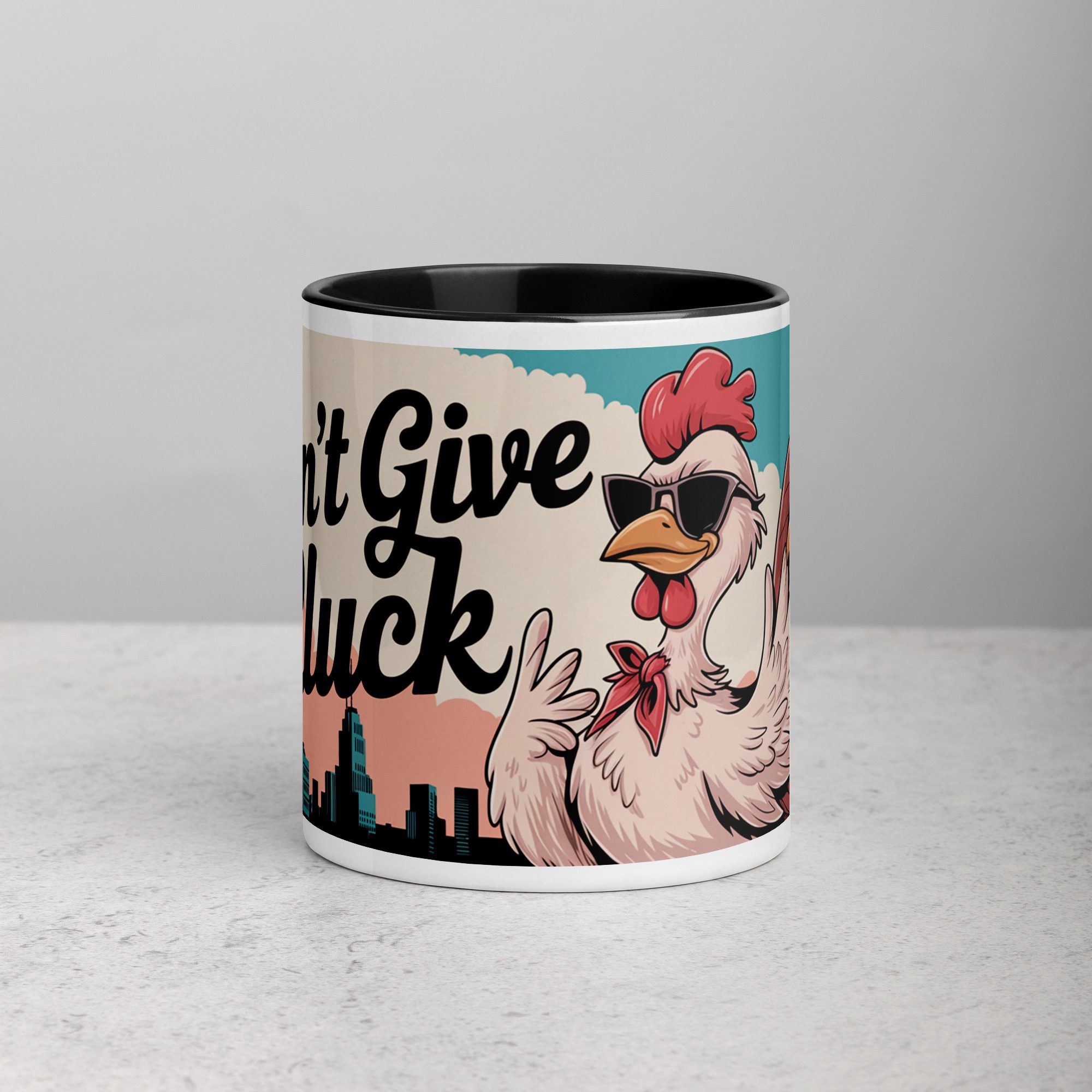white-ceramic-mug-with-color-inside-black-11-oz-front-6762dcc64c969.jpg Don’t Give a Cluck Chicken Mug - Image 1