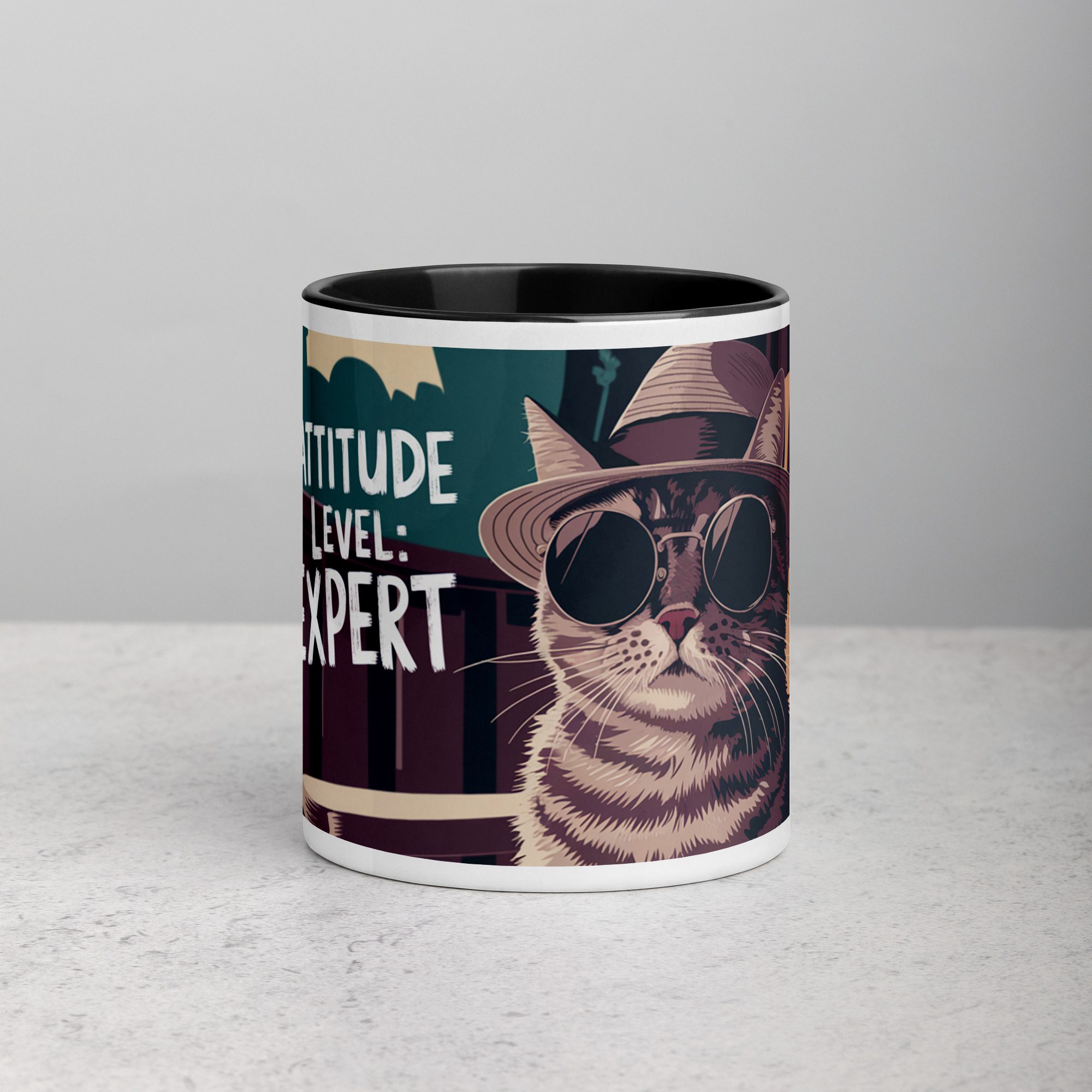 white-ceramic-mug-with-color-inside-black-11-oz-front-6762f36022d6b.jpg Cattitude Level: Expert Coffee Mug - Image 1