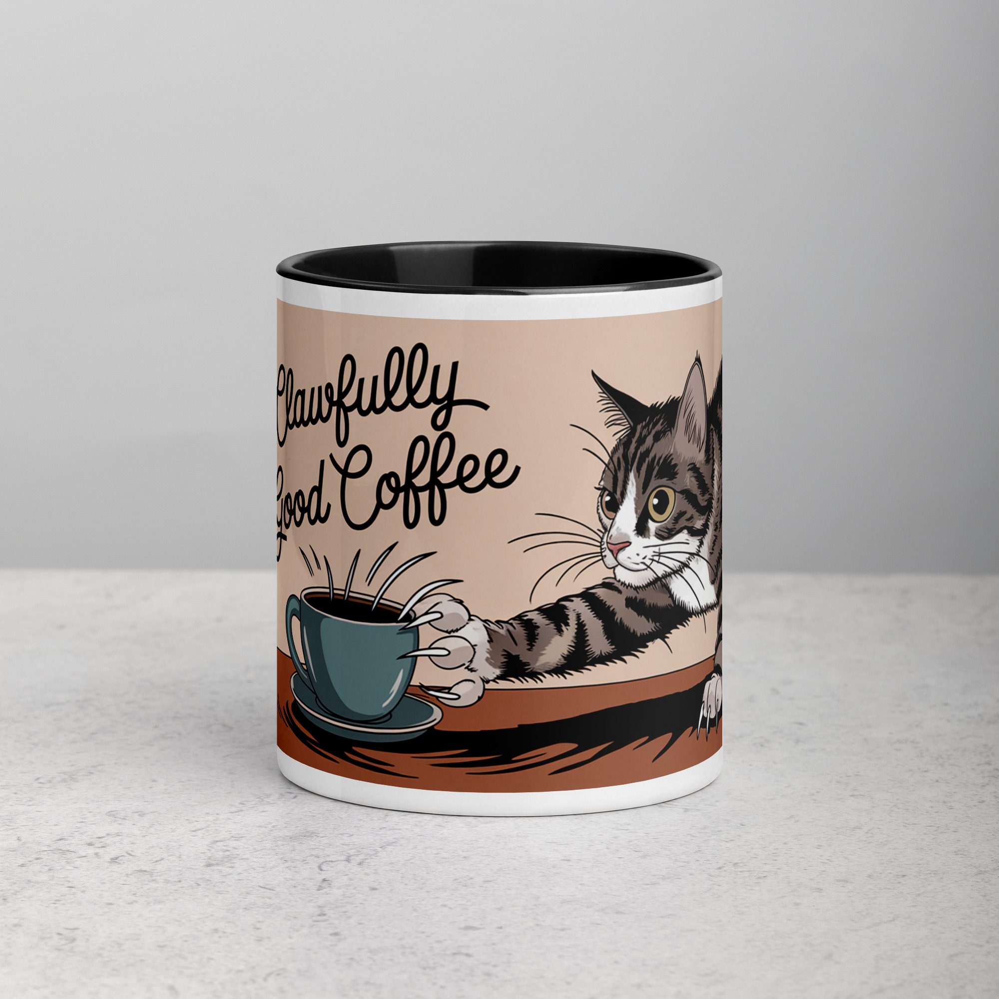 white-ceramic-mug-with-color-inside-black-11-oz-front-6762f47595c68.jpg Clawfully Good Coffee Cat Mug - Image 1