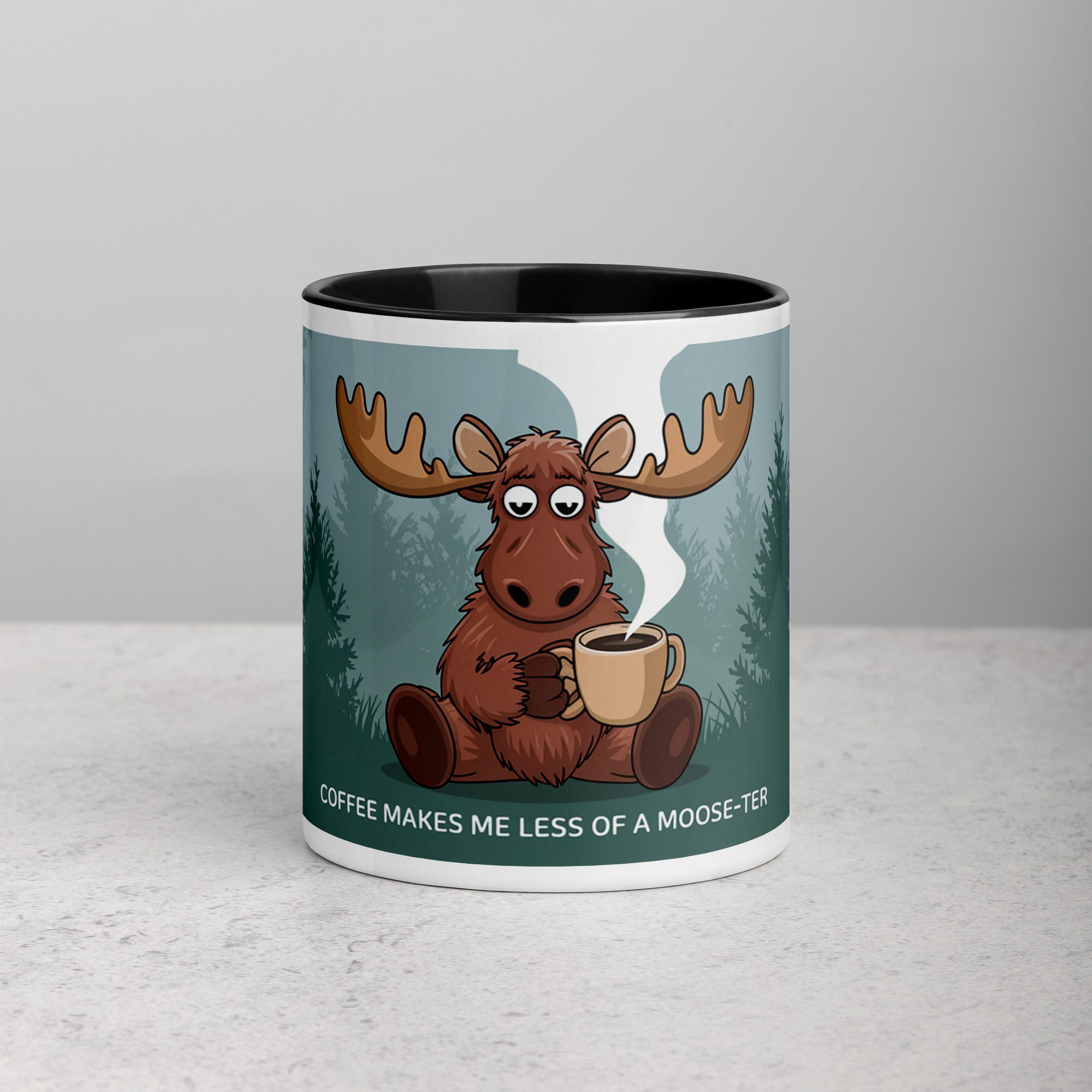 white-ceramic-mug-with-color-inside-black-11-oz-front-676303124f1a9.jpg Coffee Makes Me Less of a Moose-ter Mug - Image 1
