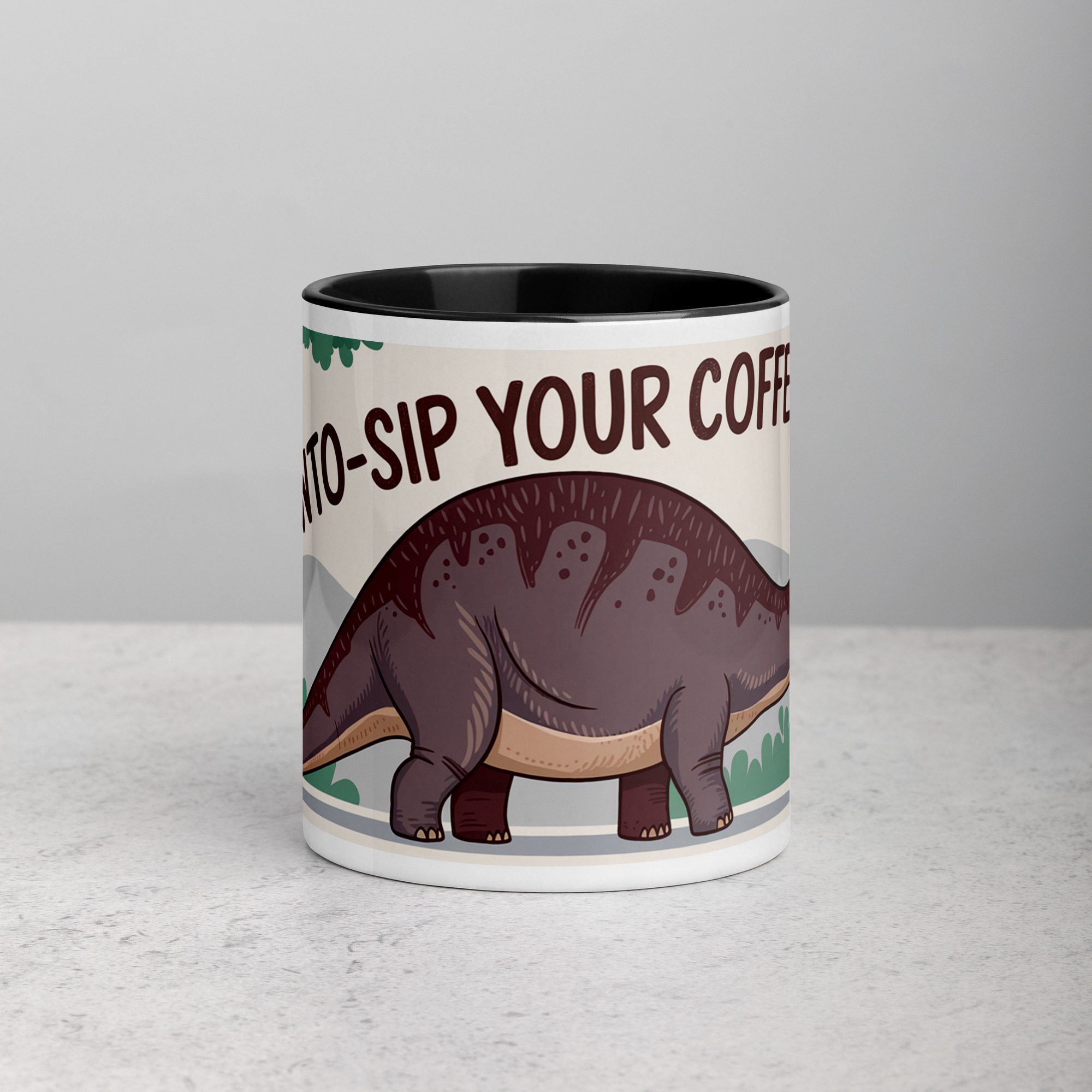 white-ceramic-mug-with-color-inside-black-11-oz-front-6763087949a5f.jpg Bronto-Sip Your Coffee Mug - Image 1
