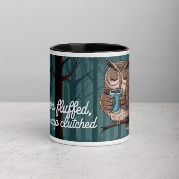 Feathers Fluffed, Coffee Cup Clutched Owl Mug