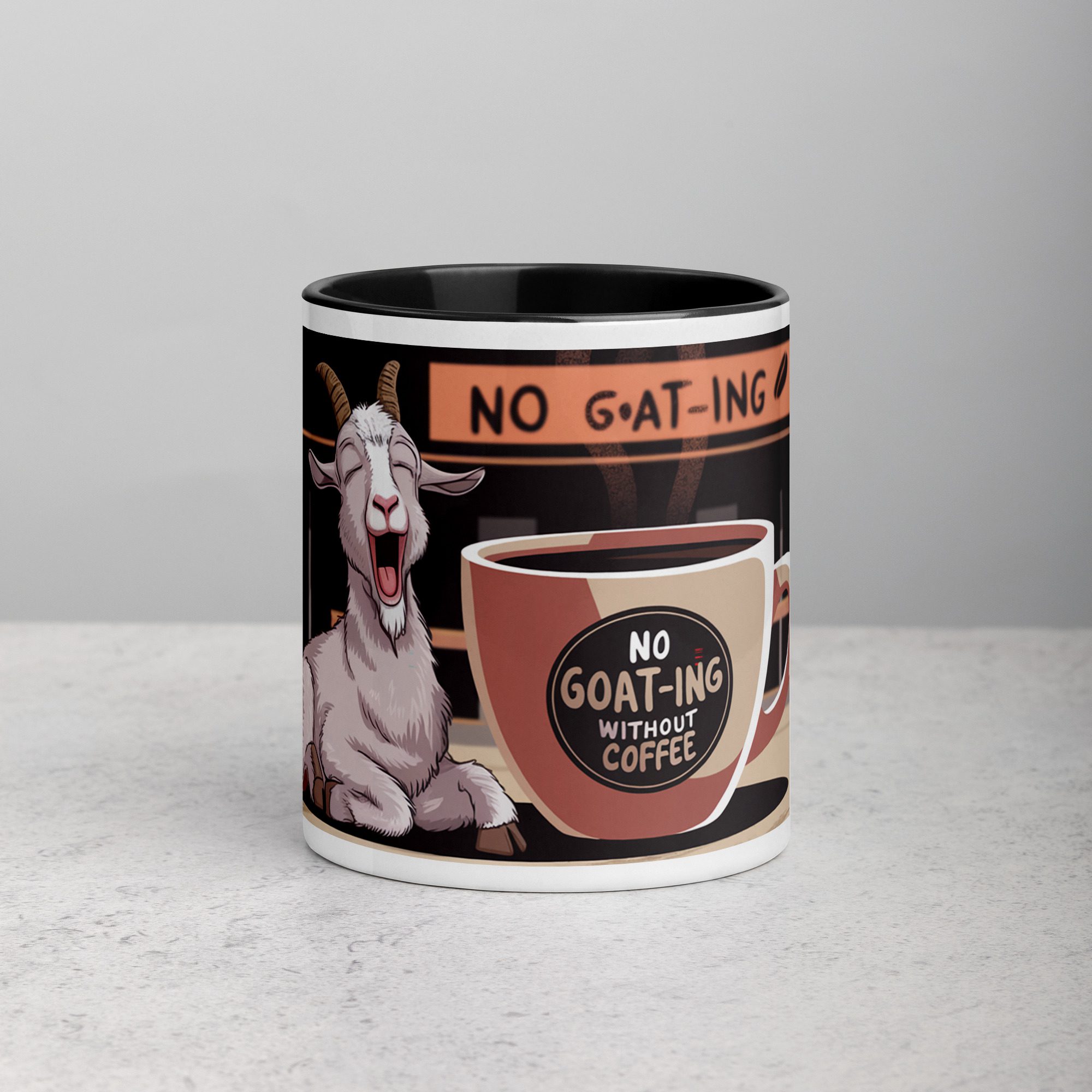 white-ceramic-mug-with-color-inside-black-11-oz-front-676afb660ed82.jpg No Goat-ing Without Coffee Mug - Image 1