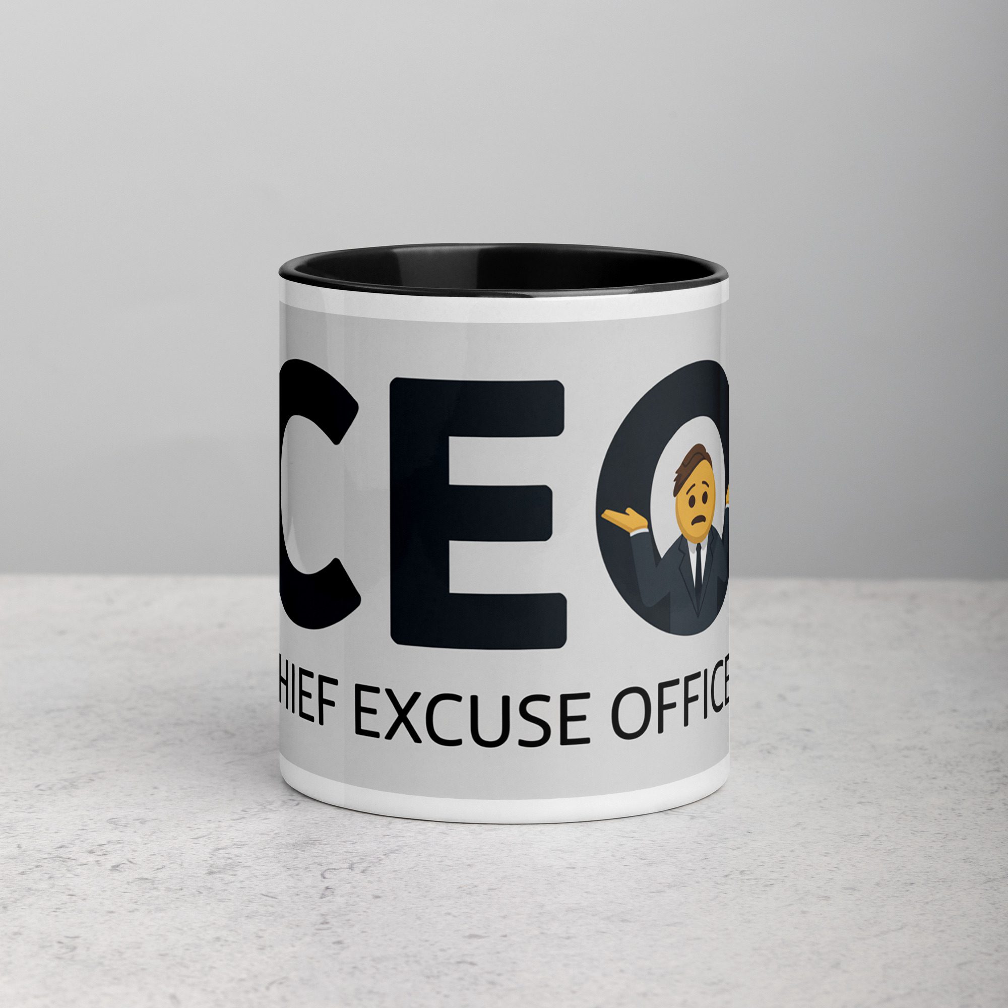 white-ceramic-mug-with-color-inside-black-11-oz-front-676ef1c7acb35.jpg CEO: Chief Excuse Officer Boss Mug - Image 1