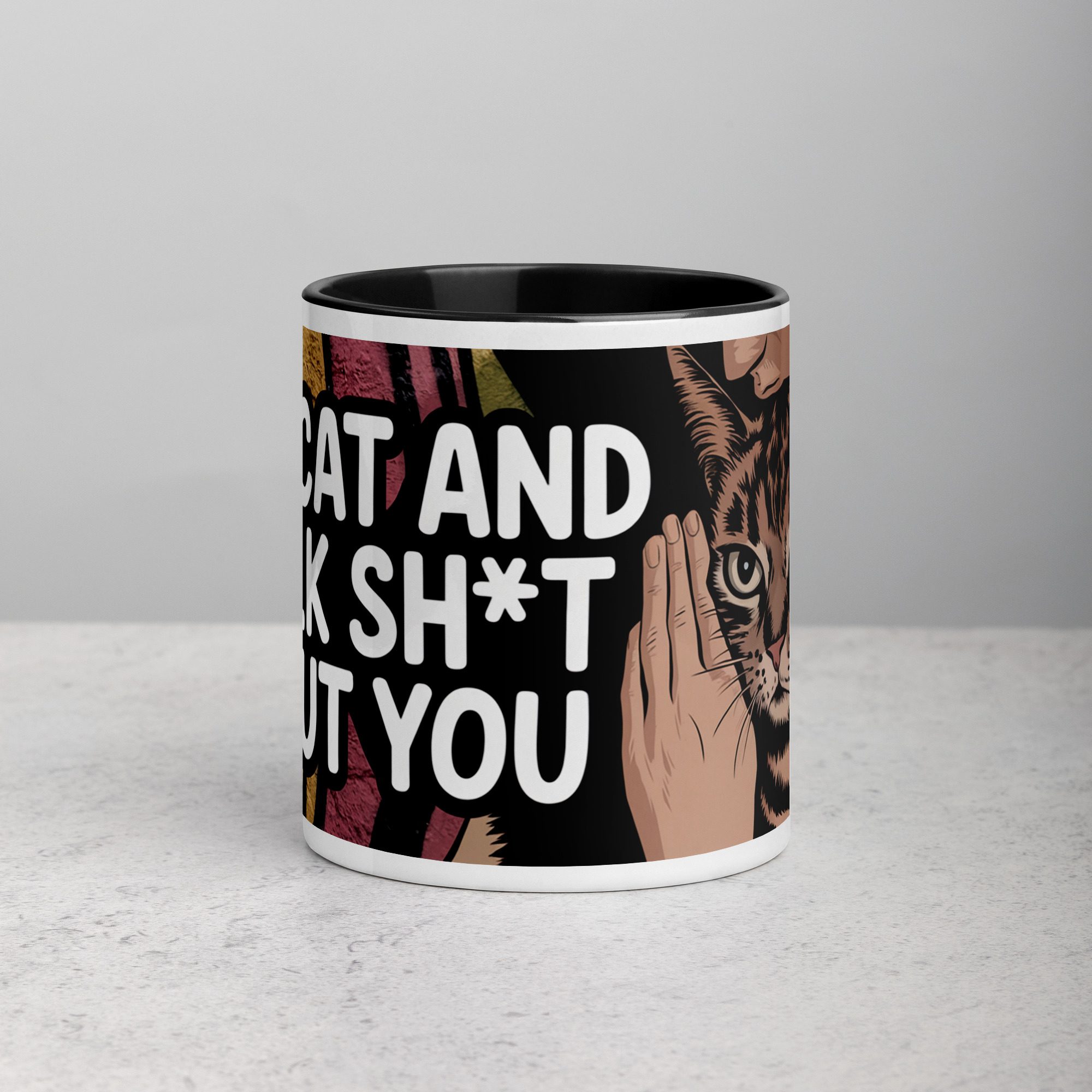 white-ceramic-mug-with-color-inside-black-11-oz-front-676f0a324351f.jpg My Cat and I Talk Sh*t About You Coffee Mug - Image 1