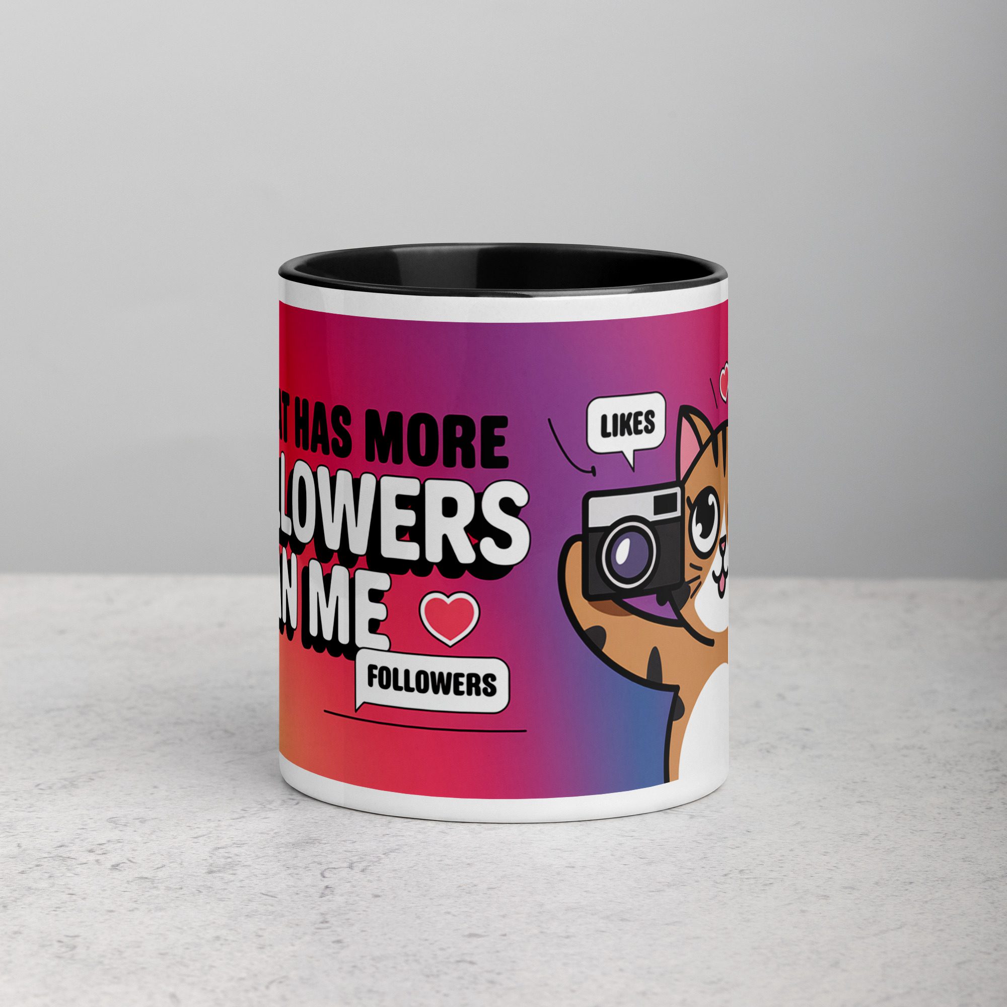 white-ceramic-mug-with-color-inside-black-11-oz-front-676f0cbfa0071.jpg My Cat Has More Followers Than Me Coffee Mug - Image 1