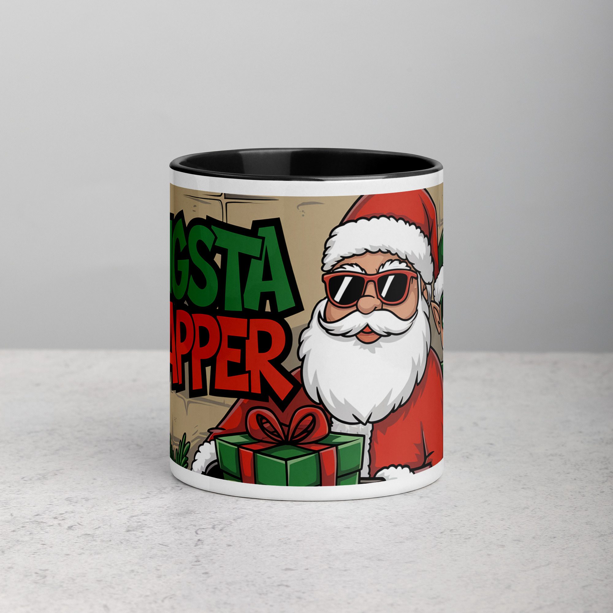 white-ceramic-mug-with-color-inside-black-11-oz-front-677024826d3ef.jpg Gangsta Wrapper Christmas Santa Mug - Image 1