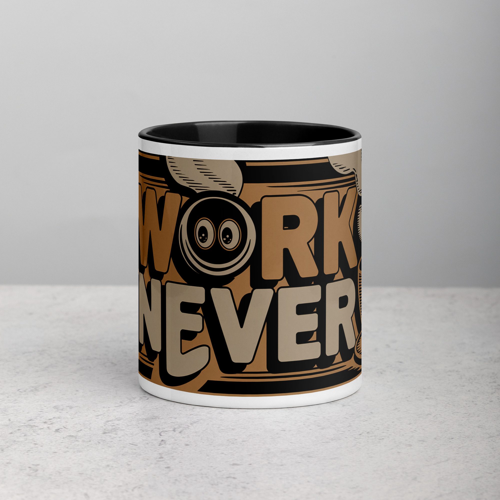 white-ceramic-mug-with-color-inside-black-11-oz-front-6770279074555.jpg Work Never Co-Worker Coffee Mug - Image 1