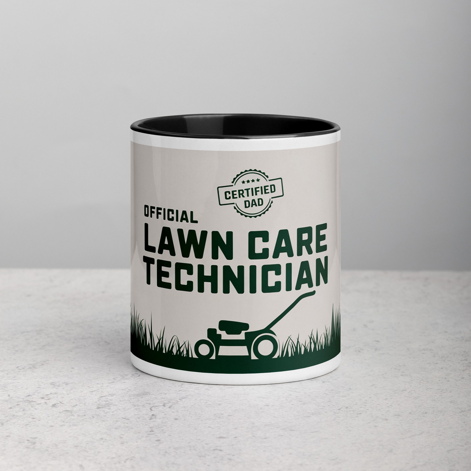 white-ceramic-mug-with-color-inside-black-11-oz-front-6770436eb1e6b.jpg Official Lawn Care Technician Dad Coffee Mug - Image 1