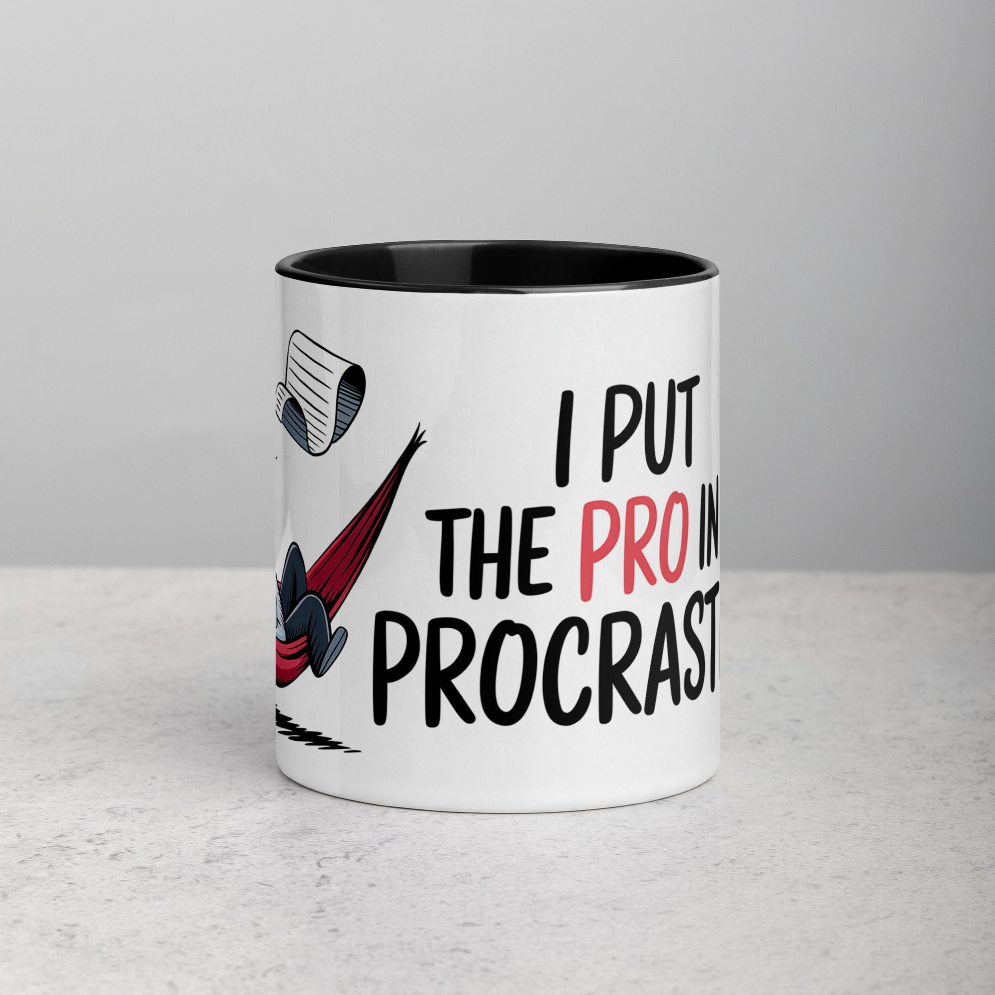 white-ceramic-mug-with-color-inside-black-11-oz-front-67704539bf989.jpg I Put the Pro in Procrastinate Dad Mug - Image 1