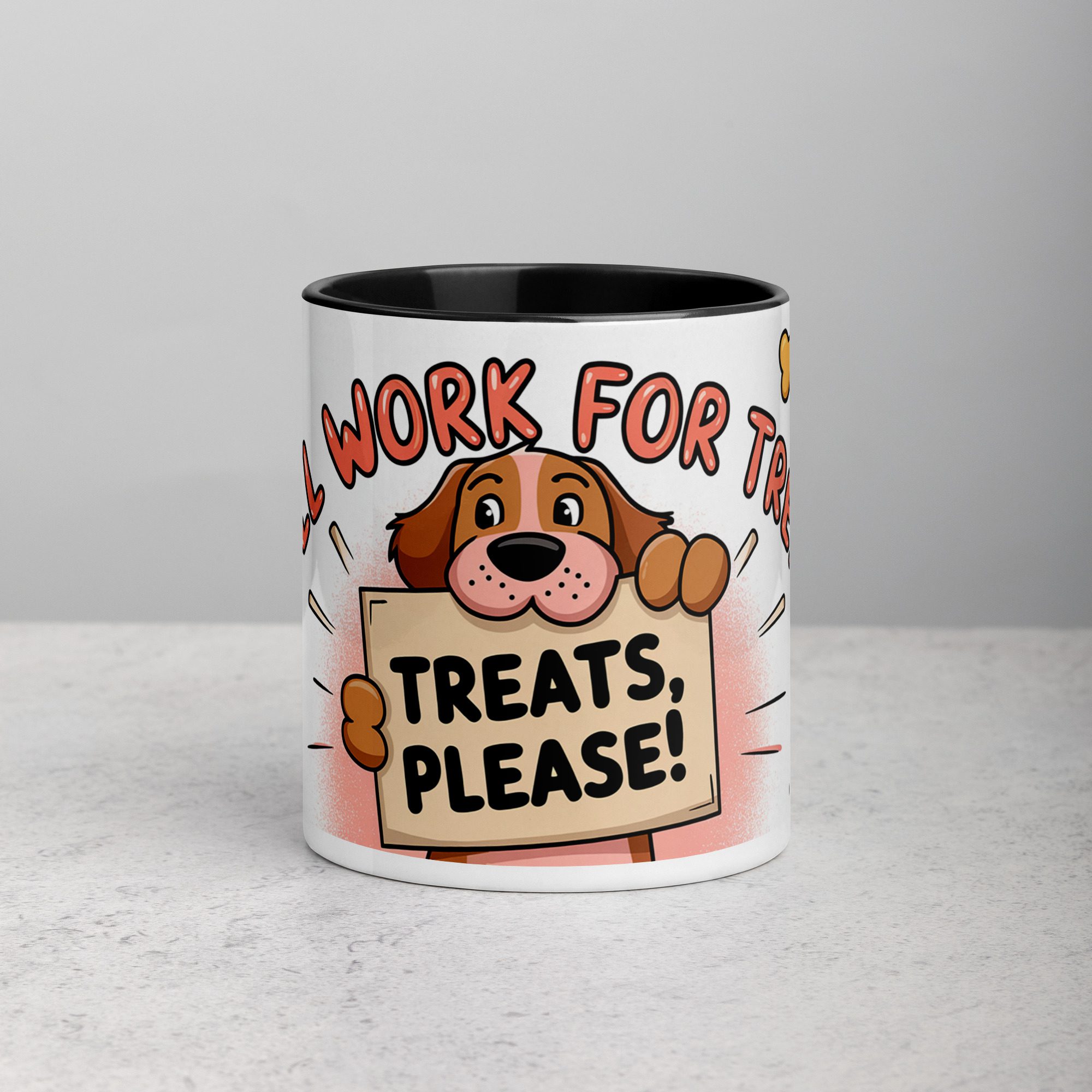 white-ceramic-mug-with-color-inside-black-11-oz-front-67704b3d3ccac.jpg Will Work for Treats Dog Coffee Mug - Image 1