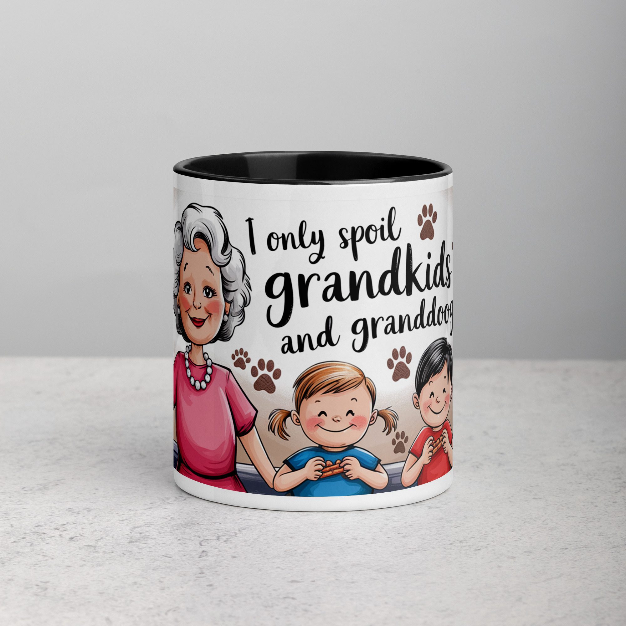 white-ceramic-mug-with-color-inside-black-11-oz-front-6771c902f38b4.jpg I Only Spoil Grandkids and Granddogs Coffee Mug - Image 1