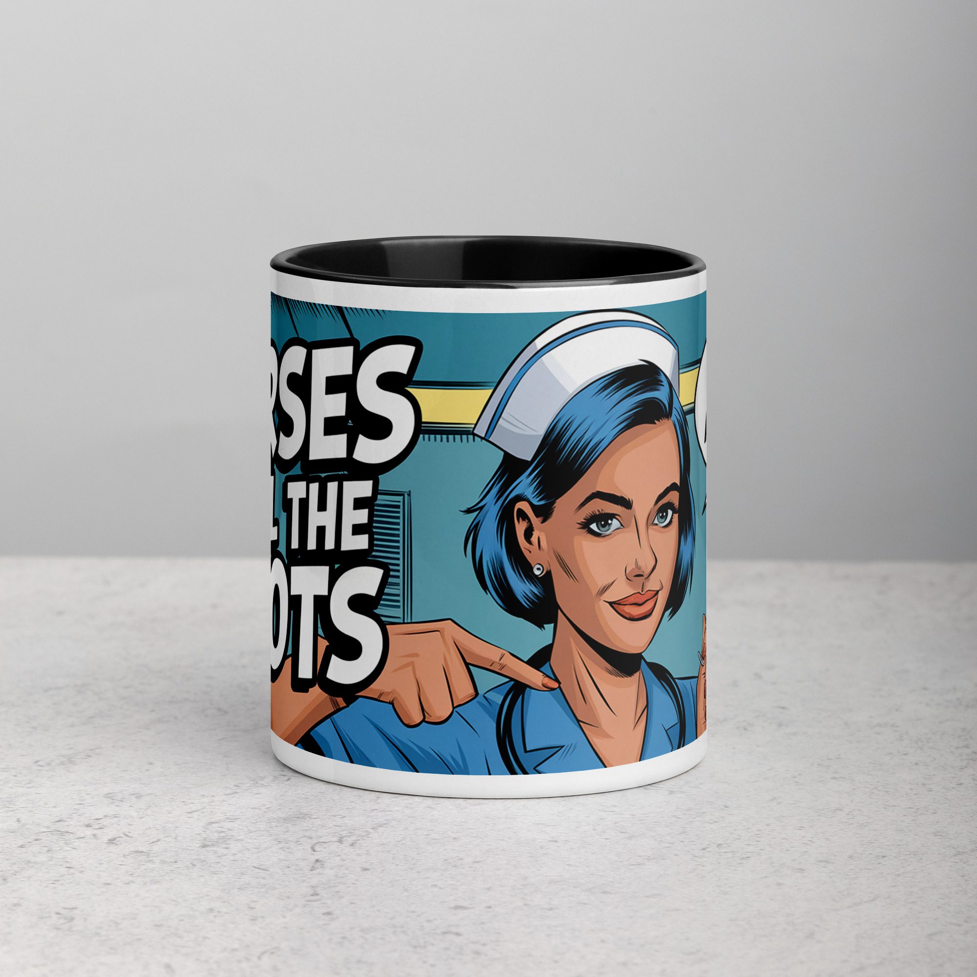 white-ceramic-mug-with-color-inside-black-11-oz-front-6772d9471d74d.jpg Nurses Call the Shots Coffee Mug - Image 1