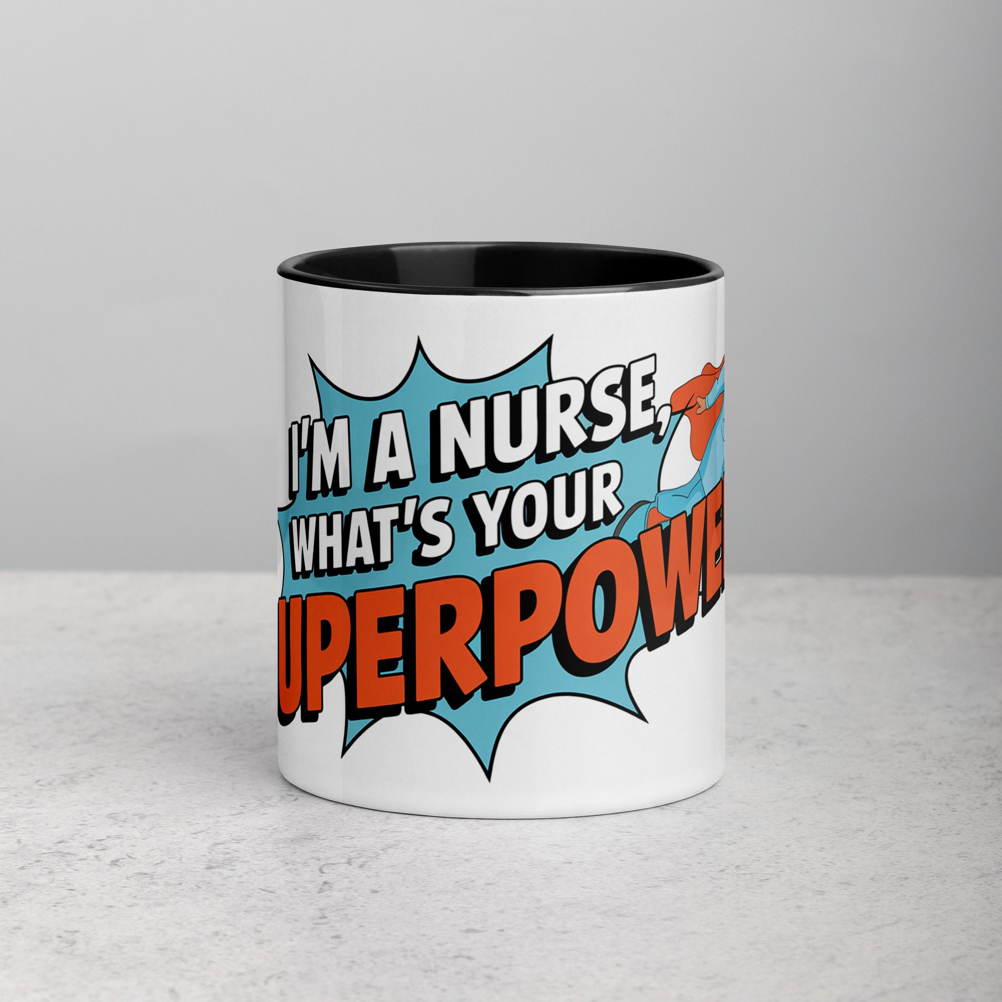 white-ceramic-mug-with-color-inside-black-11-oz-front-6772d9ee697da.jpg I’m a Nurse, What’s Your Superpower? Coffee Mug - Image 1