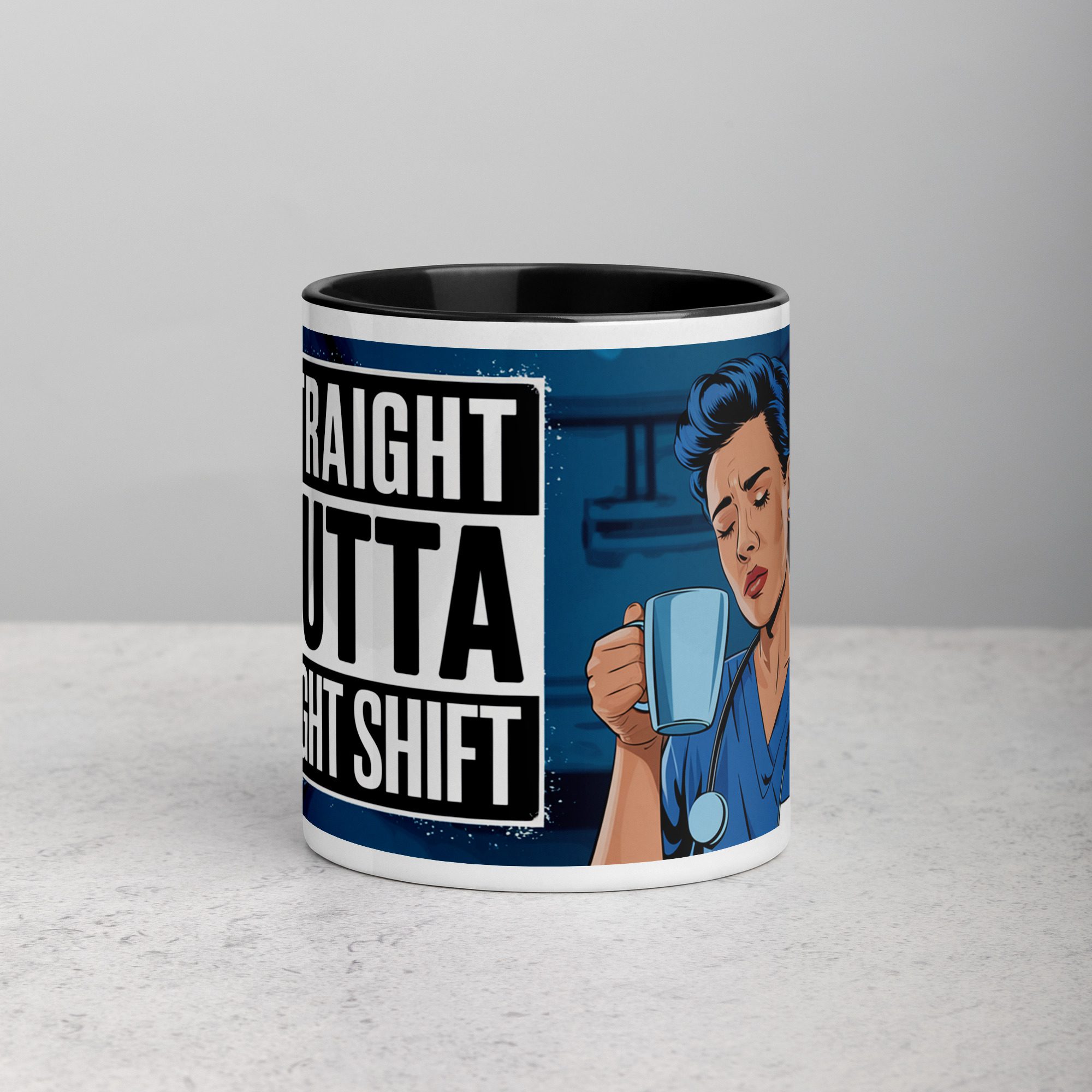 white-ceramic-mug-with-color-inside-black-11-oz-front-6772daa7e7627.jpg Straight Outta Night Shift Nurse Mug - Image 1