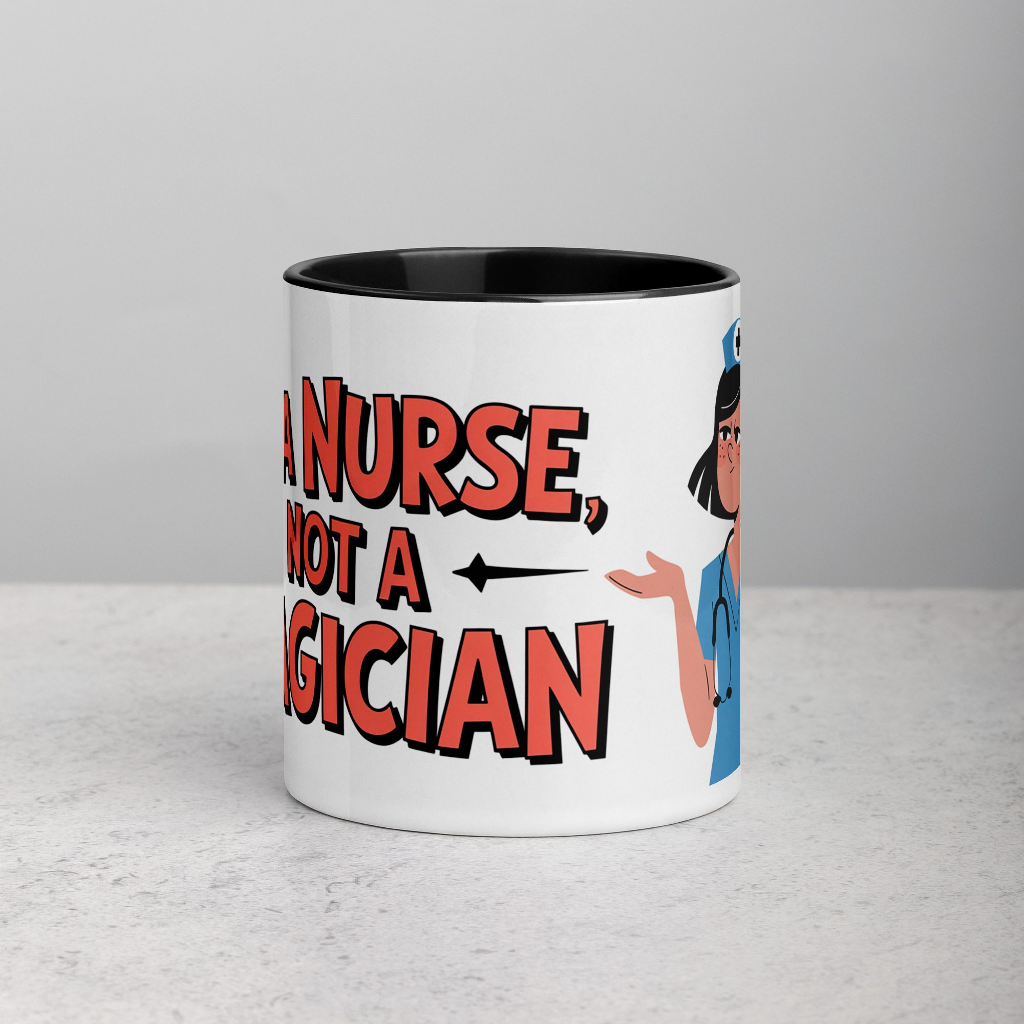 white-ceramic-mug-with-color-inside-black-11-oz-front-6772dc4854fb7.jpg I’m a Nurse, Not a Magician Nurse Mug - Image 1