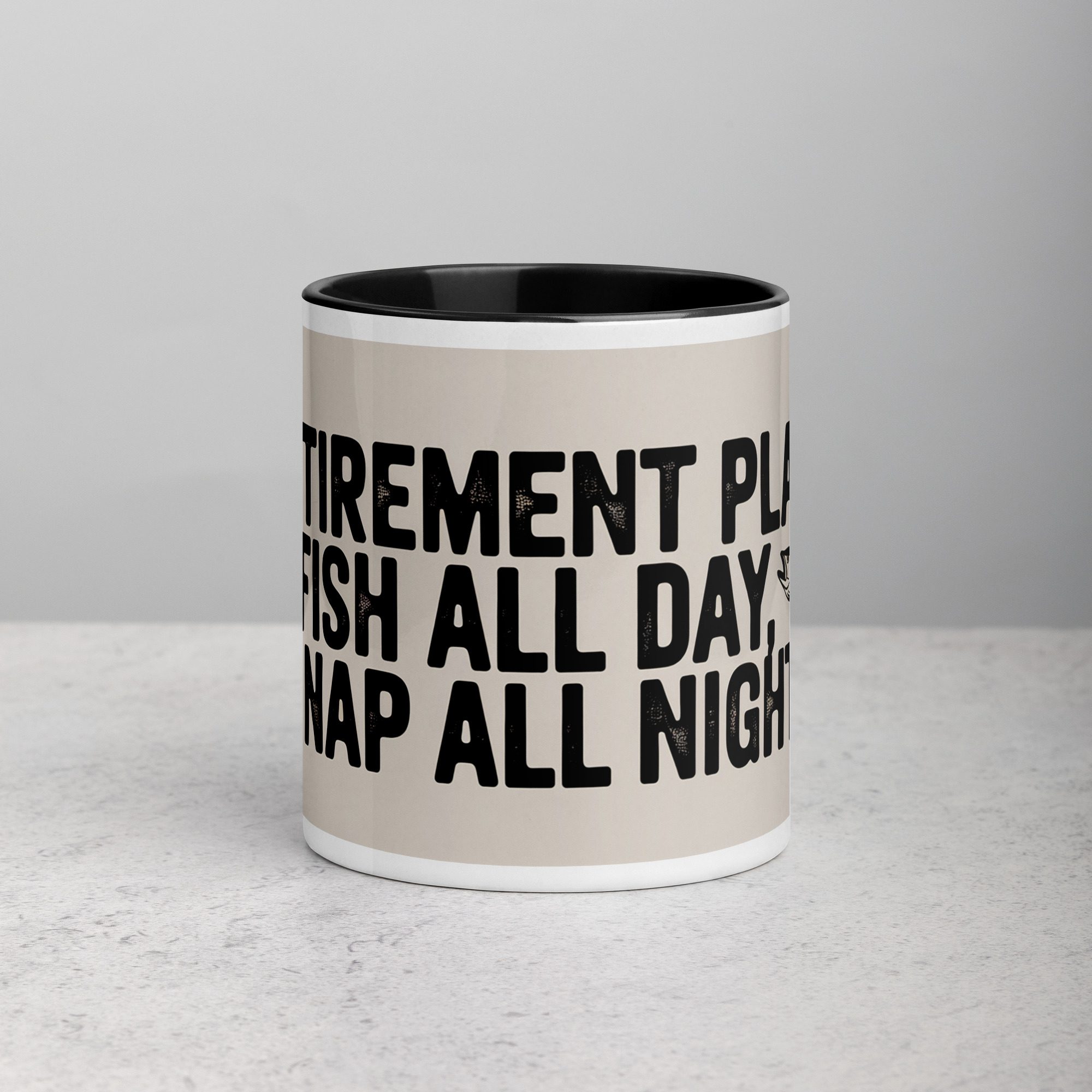 white-ceramic-mug-with-color-inside-black-11-oz-front-6772ead1c38e4.jpg Retirement Plan: Fish All Day, Nap All Night Mug - Image 1