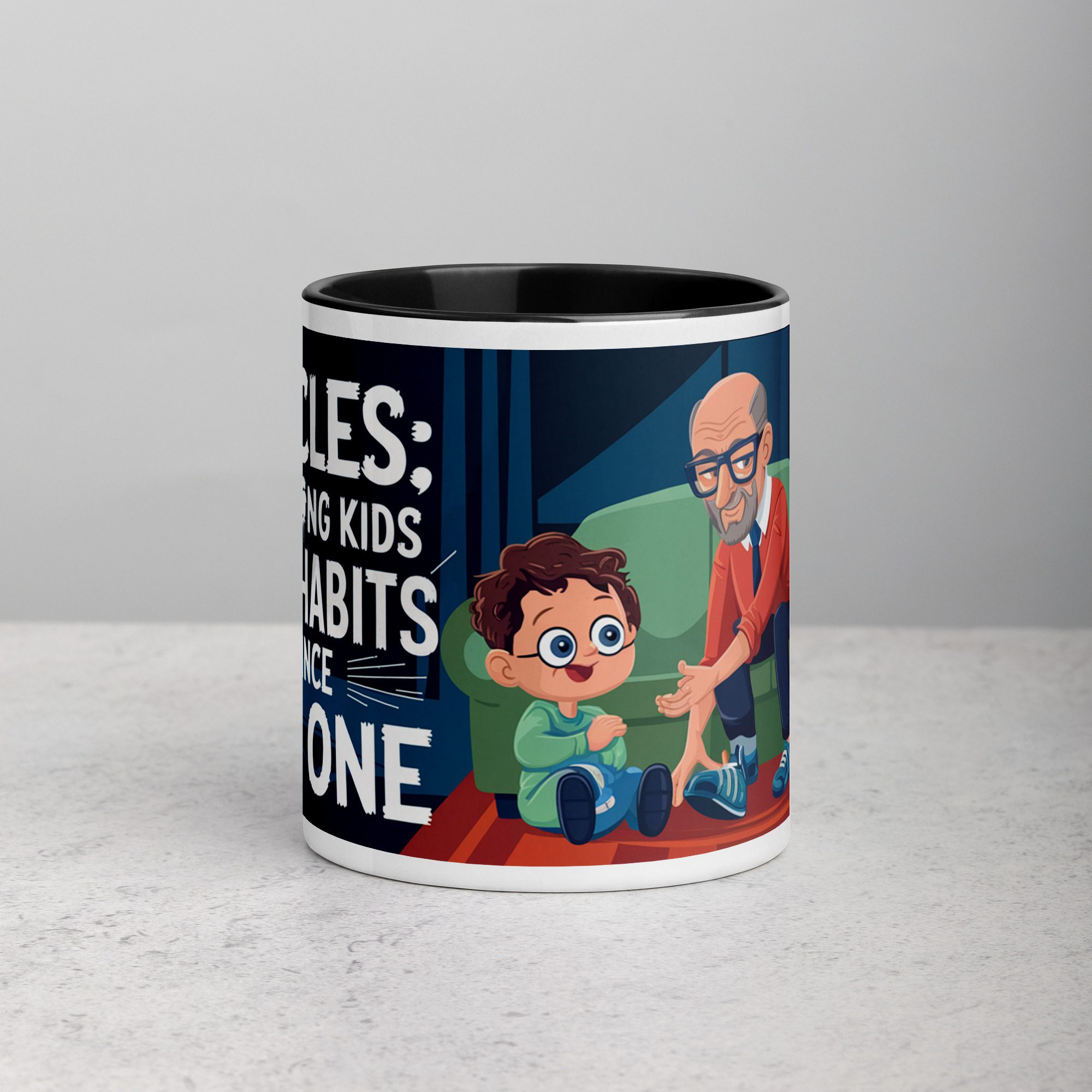 white-ceramic-mug-with-color-inside-black-11-oz-front-6772ffc518706.jpg Uncles: Teaching Kids Bad Habits Since Day One Mug - Image 1