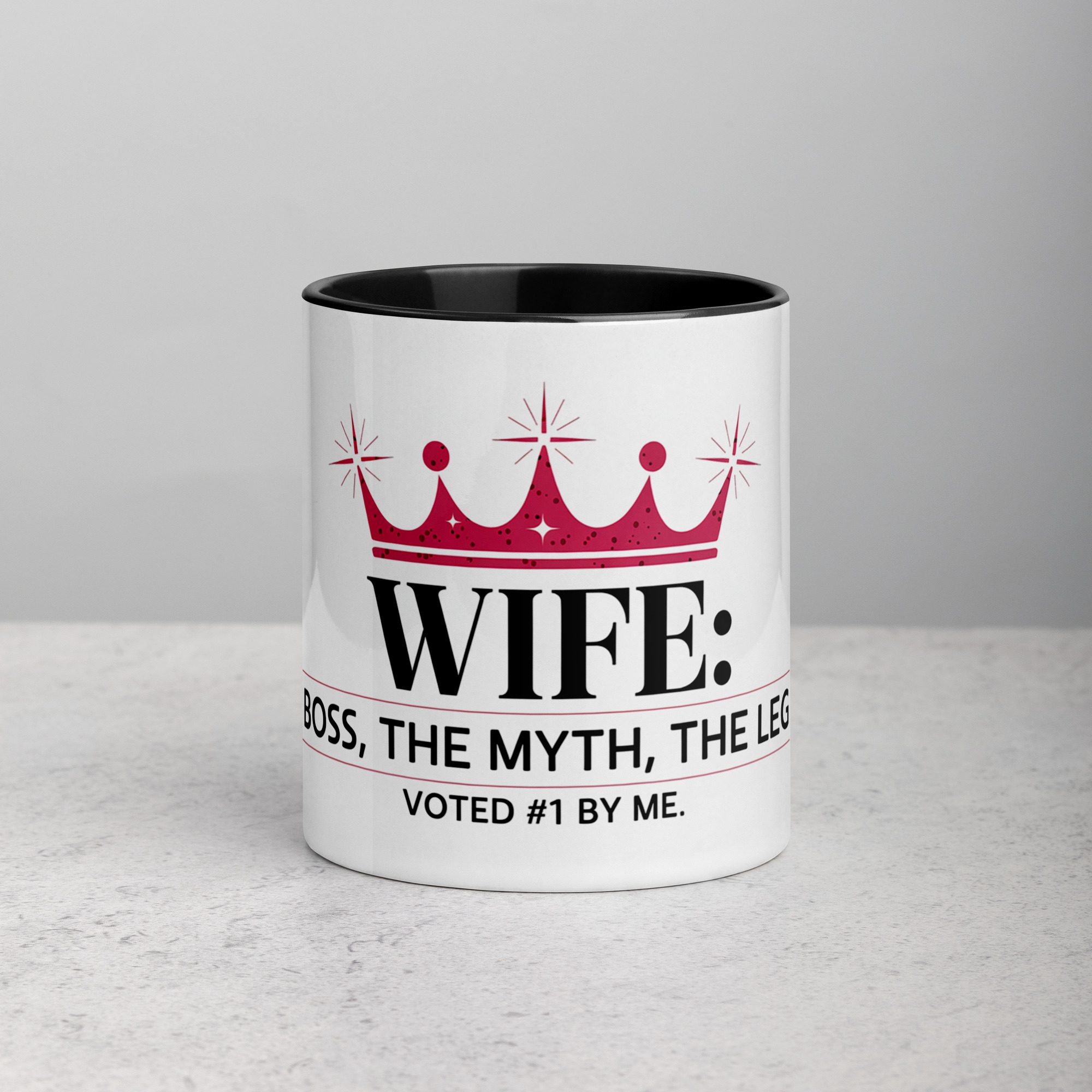 white-ceramic-mug-with-color-inside-black-11-oz-front-6773015329f8d.jpg Wife: The Boss, The Myth, The Legend Coffee Mug - Image 1