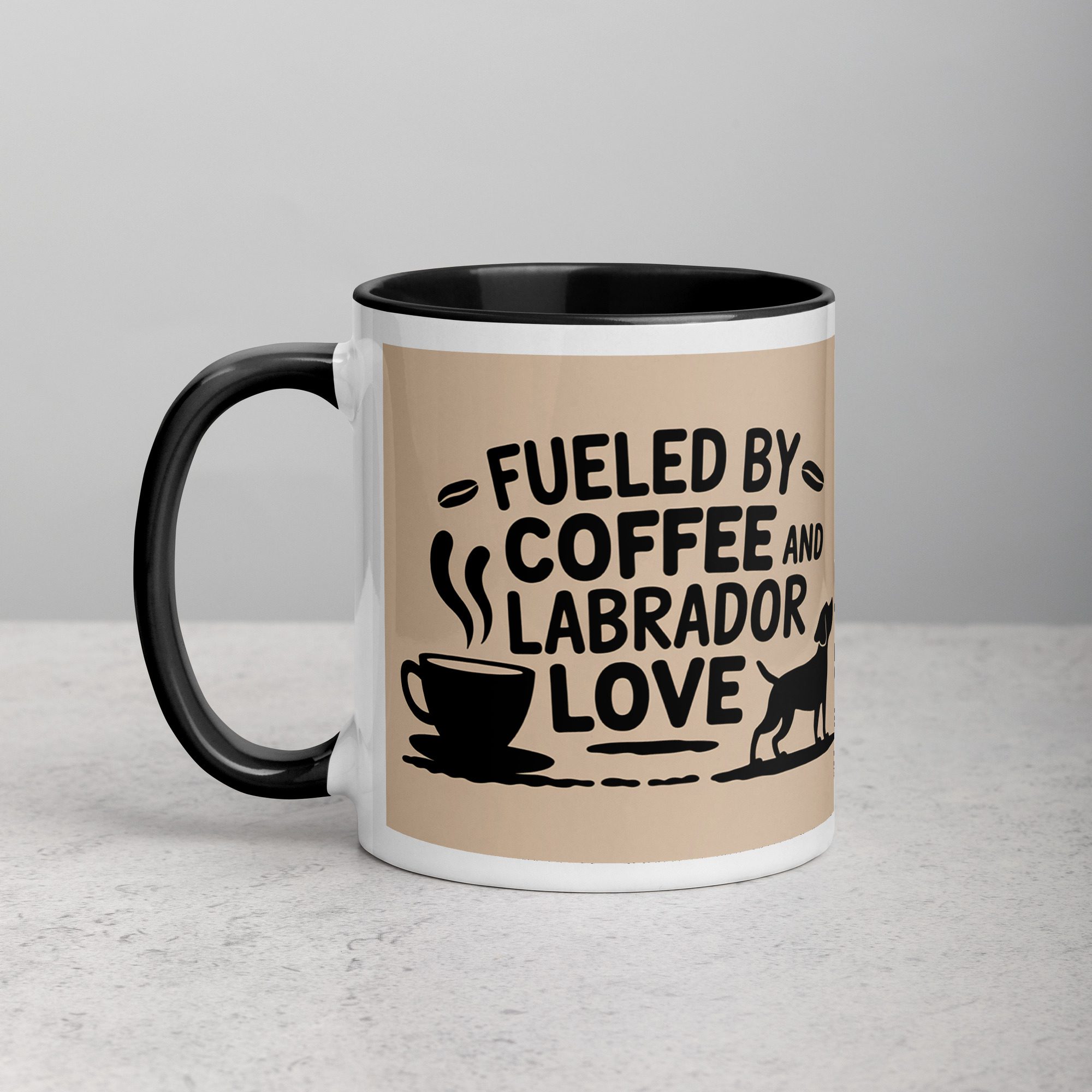 white-ceramic-mug-with-color-inside-black-11-oz-left-674f0ce003a55.jpg Fueled by Coffee and Labrador Love Mug - Image 1