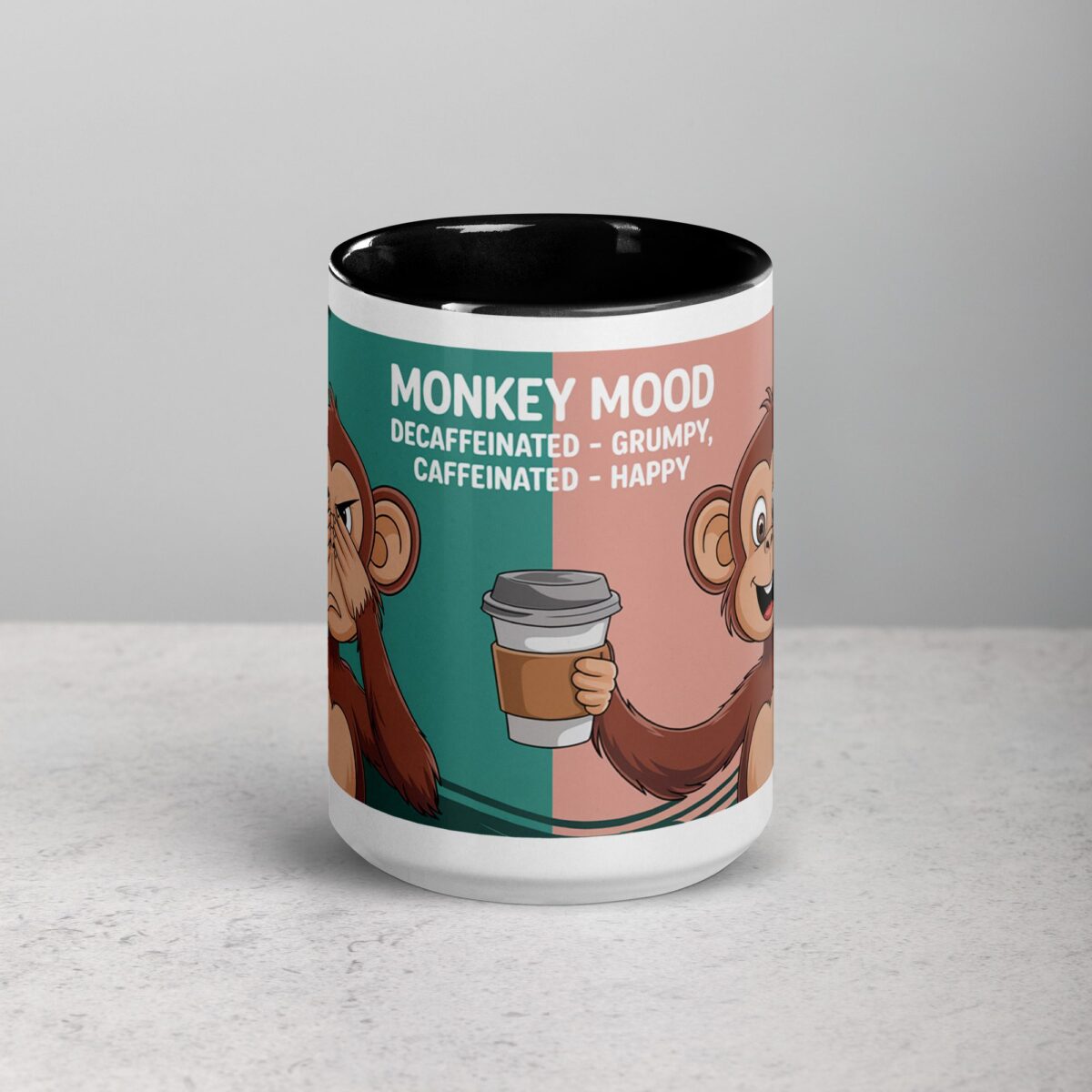 Monkey Mood: Decaffeinated = Grumpy, Caffeinated = Happy Mug - Image 4