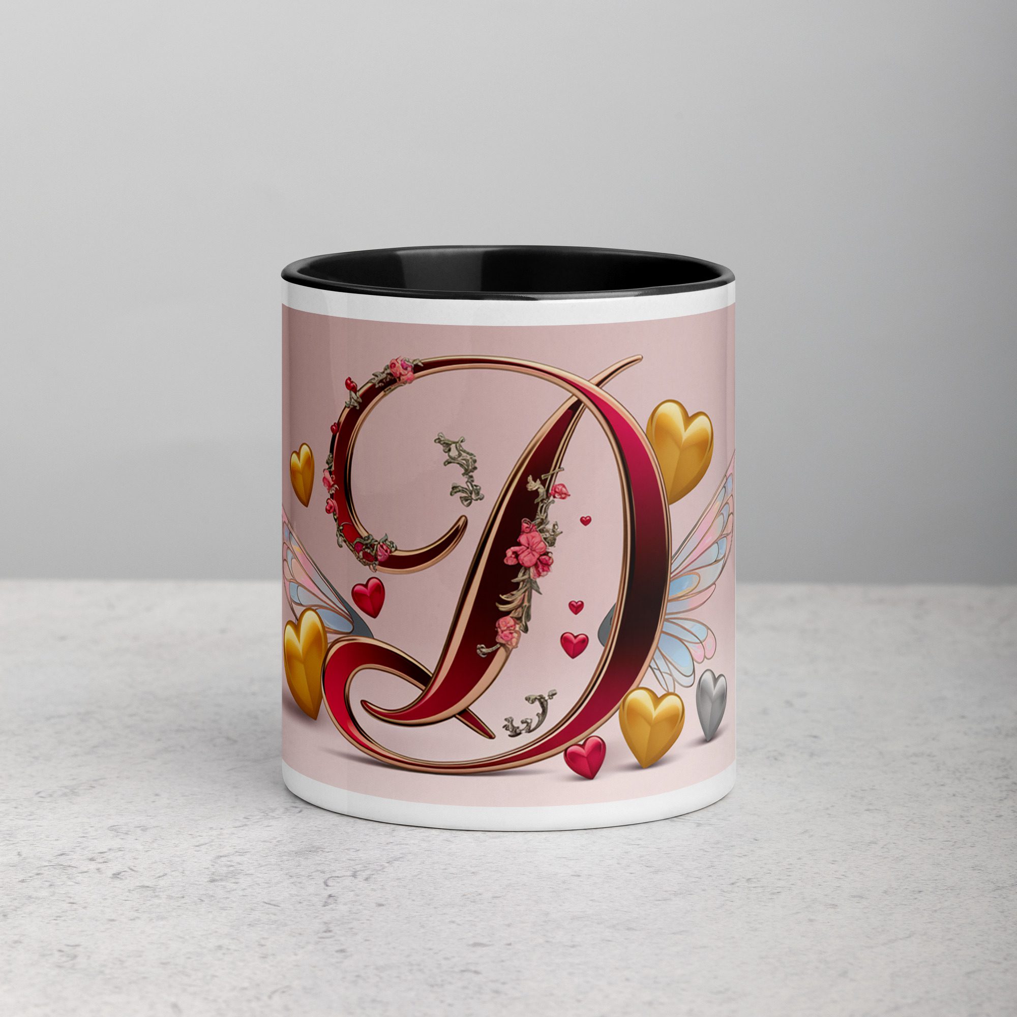 white-ceramic-mug-with-color-inside-black-11-oz-front-6775766f76093.jpg D - Letter Monogram Coffee Mug & Tea Cup - Image 1
