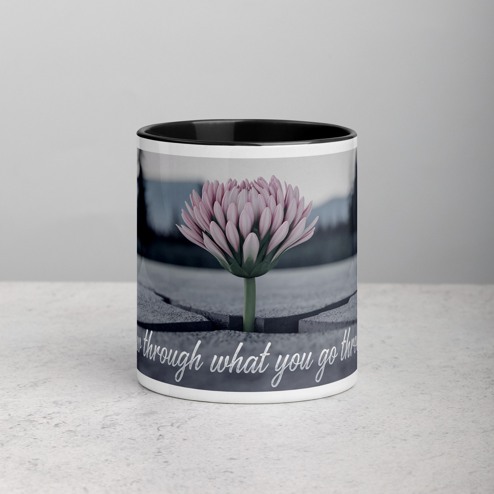 white-ceramic-mug-with-color-inside-black-11-oz-front-6775818ae2eb5.jpg Grow Through What You Go Through. Inspirational Mugs - Image 1