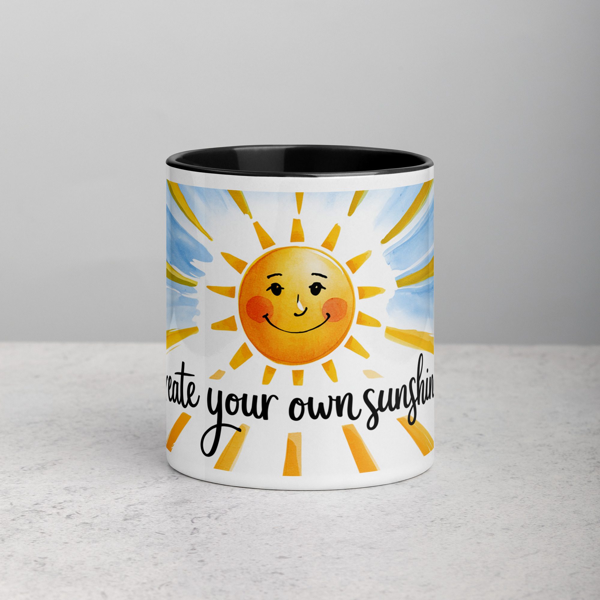 white-ceramic-mug-with-color-inside-black-11-oz-front-677583d47a74c.jpg Create Your Own Sunshine. Inspirational Mug - Image 1