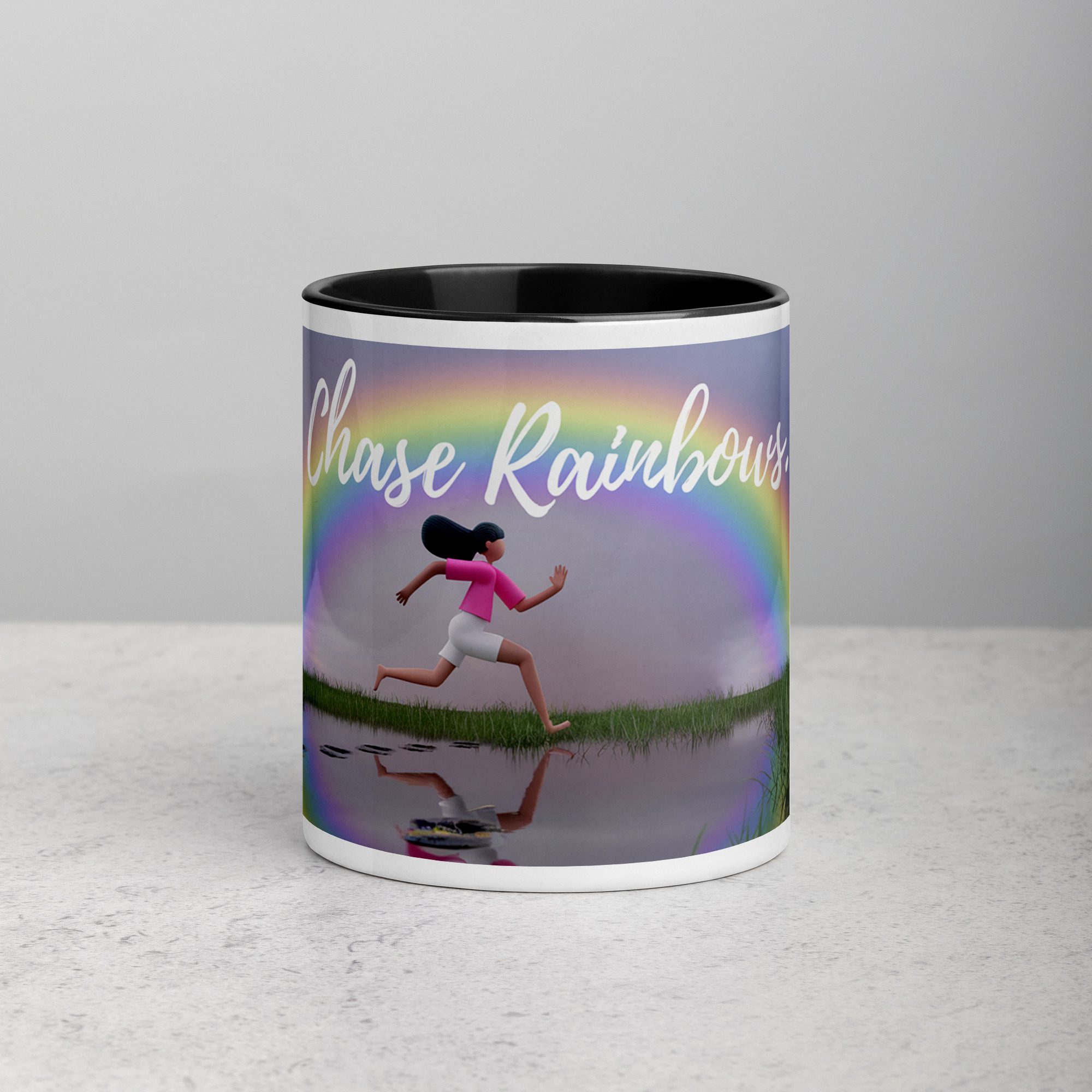 white-ceramic-mug-with-color-inside-black-11-oz-front-6775865e68ff8.jpg Chase Rainbows. Inspirational Mug - Image 1